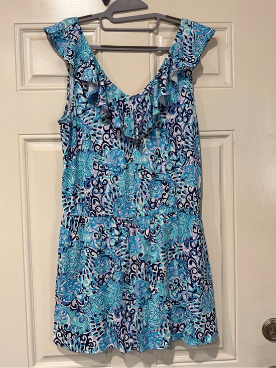 Lilly Pulitzer Pants - Lilly Pulitzer Navy, Aqua & lavender Abstract Print Tank Romper